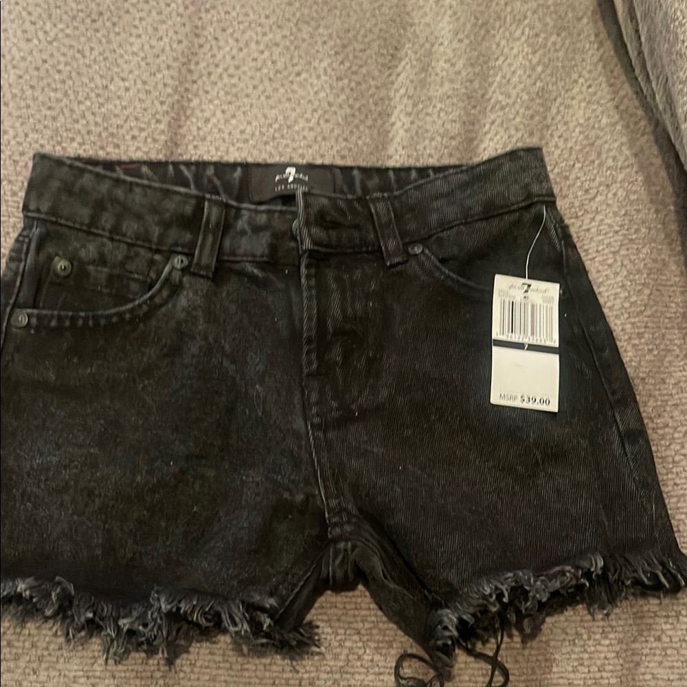 7 For All Mankind Black Distressed Jean Shorts
